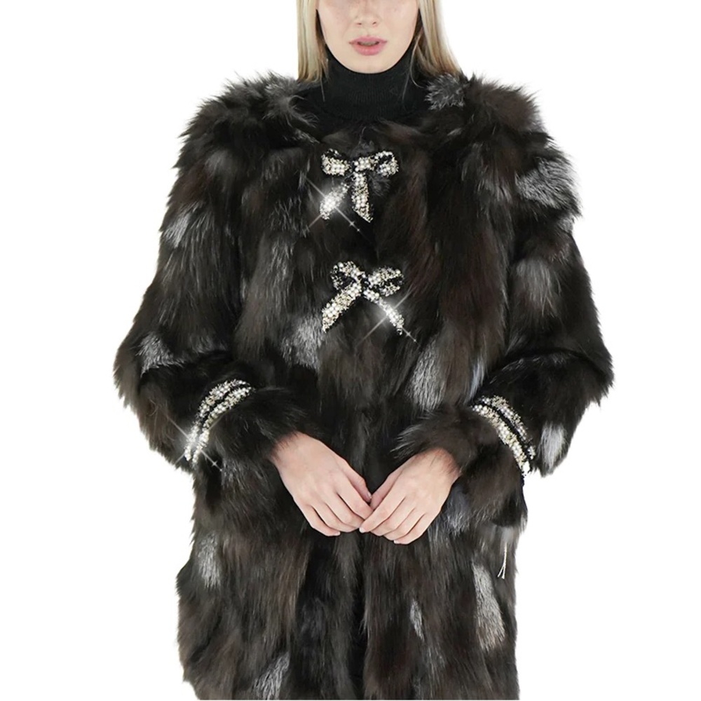176. NWT WOMENS SHERRILL & BROS. JOJO EMBELLISHED L GENUINE FOX JACKET